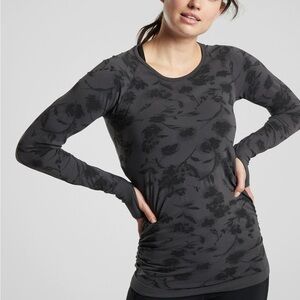Athleta Speedlight Black Floral Long Sleeve Top